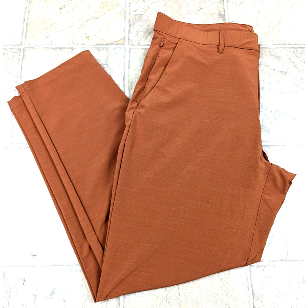 Fabletics sz L Golf Pants orange thin stretchy zipper fly drawstring men 2244